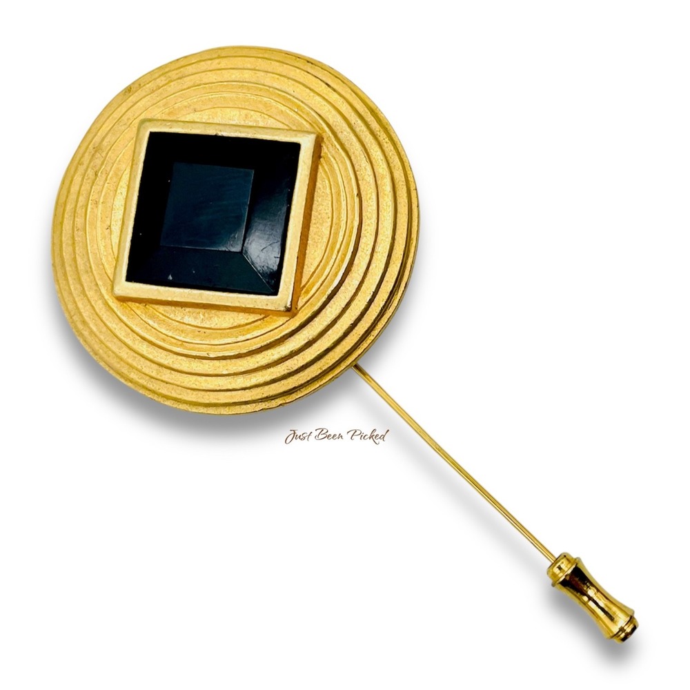 3.25" Gold Toned Stick Pin Diamond Faux Onyx‎ Vintage Unmarked